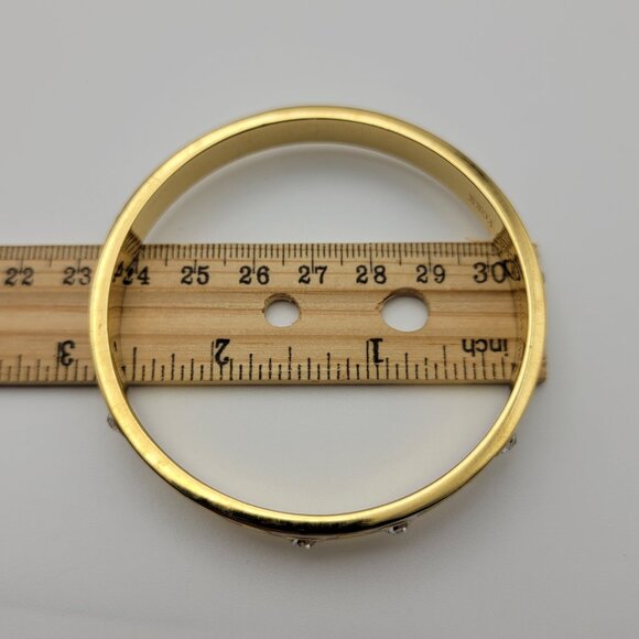 Kate Spade NY Bangle Bracelet Gold Tone White Enamel Crystal Charm 8" - Picture 10 of 11
